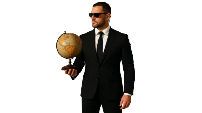 Security professional with globe — placeholder